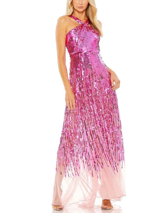 Mac Duggal Dresses & Skirts - Mac Duggal 93961 Hot Pink Evening Gown Sequined Tulle Halter A-Line Dress Size 8